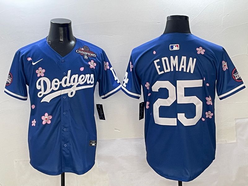 Men Los Angeles Dodgers #25 Edman Blue Sakura Edition 2025 Nike MLB Jersey style 5